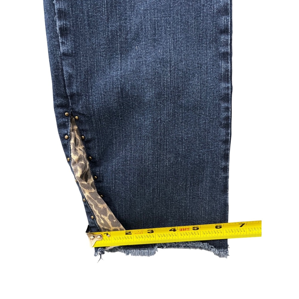 Belle by Kim Gravel Jeans Womens 4 Blue Pull on Dark Wash Leopard Hem Studded - Picture 3 of 8